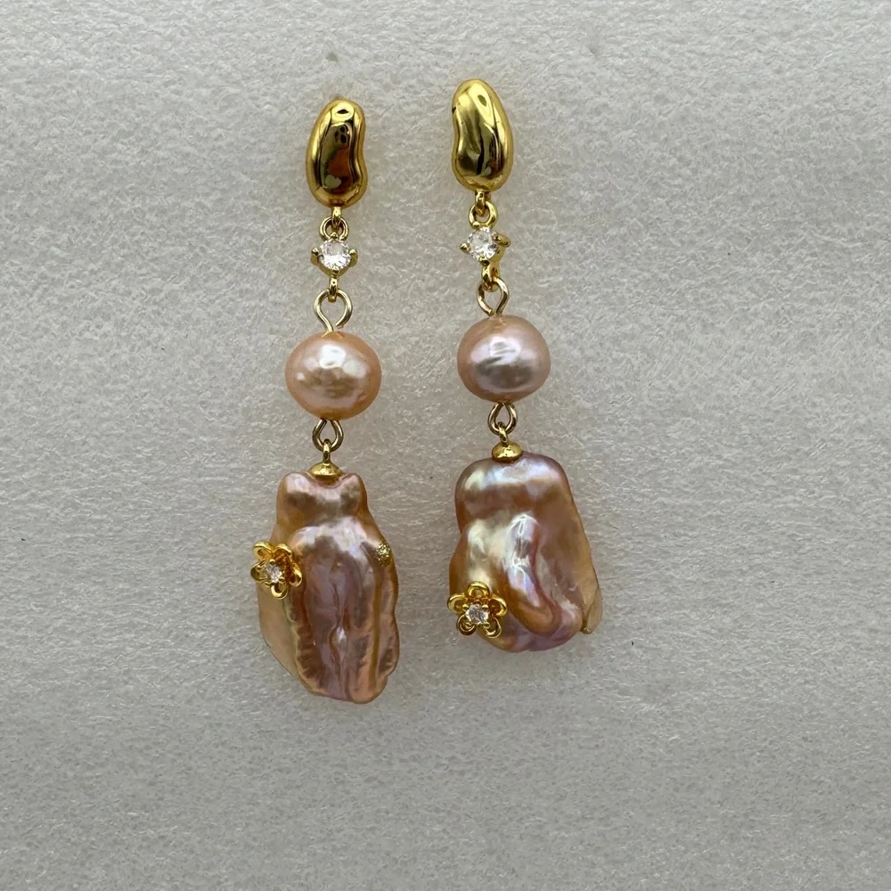 Real authentic lavender pink fresh water pearl dangle